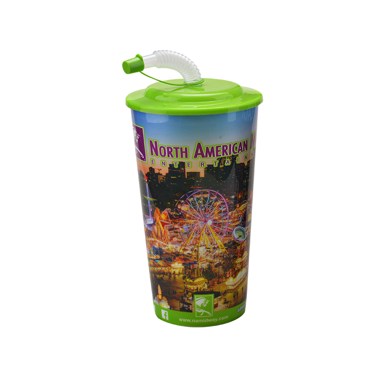 16oz Reusable Plastic Cups with Lids and Straws